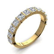 Demi-alliance 12 diamants naturels princesses 1.30 carat or jaune Lucia